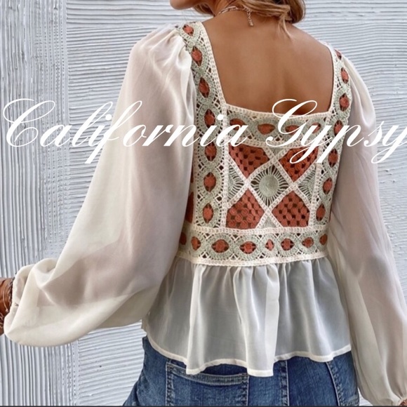 Chic Chiffon Crochet Knit Blouse - Picture 7 of 14